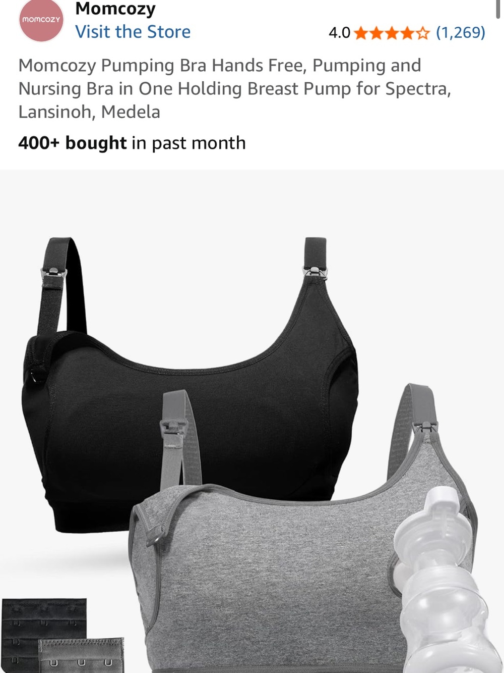 Momcozy Hands-Free Pumping & Nursing Bra - Black & Gray